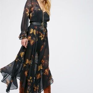 Free People Black and Gold butterflies long Dress